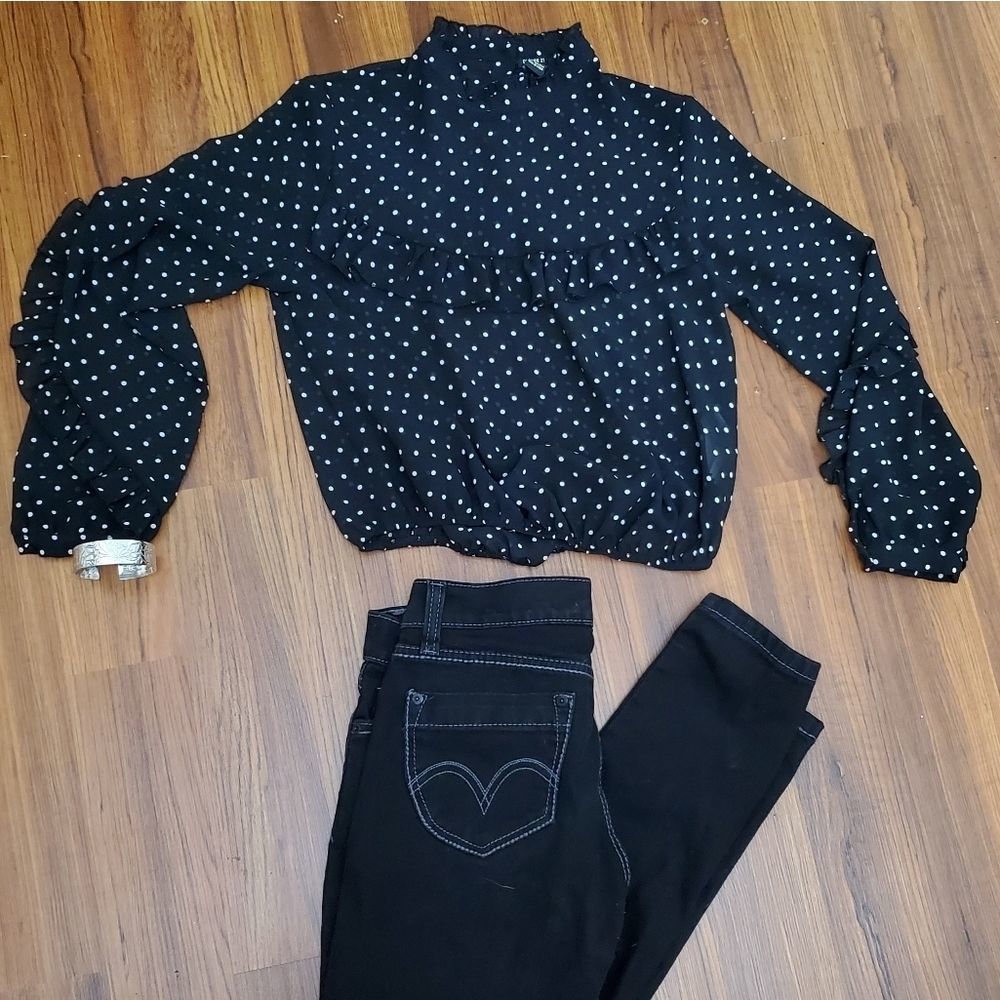 High Victorian collar black blouse